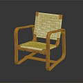 Modern Wooden Frame Chair With White Woven Seat Backrest And Armrests