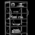 Industrial Bookcase with Metal Frame and Wooden Shelves Stacked Books Decorative Bowls and Storage Box