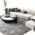 Modern Light L Shaped Sofa And Round Coffee Table With Cushions Decorative Items And Rug 3d model