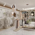 Modern Clothing Store Interior with Lingerie Displays Mannequins and Hanging Clothes