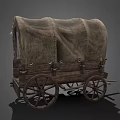 Classic Wooden Covered Wagon with Green Storage Cabinets Wooden Barrel and Wooden Wheels