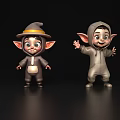 Game Movie Characters With Pointed Ears Smiling In Hat And Hooded Costumes