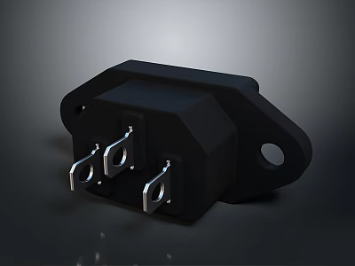 Computer Power Connector With Black Plastic Housing And Metal Pins 3d model