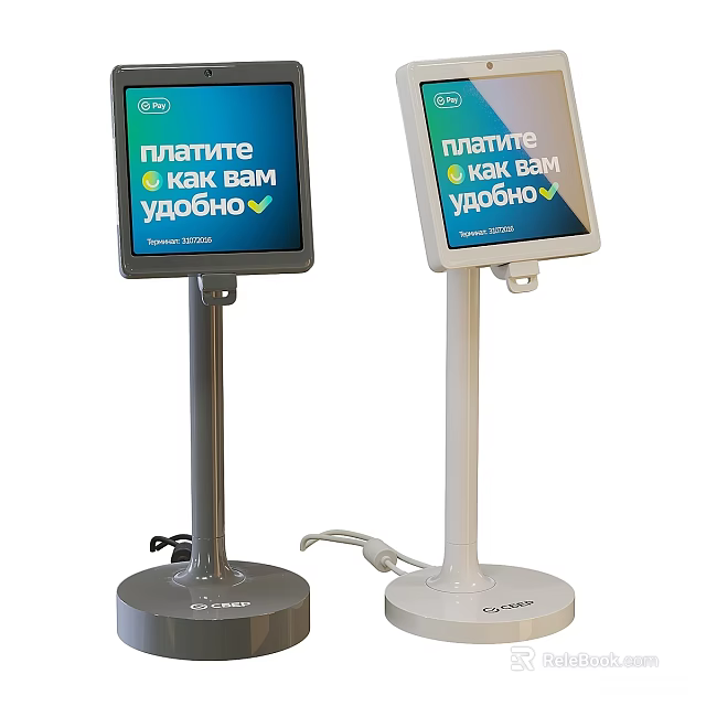 Modern Cash Registers with Touch Screens and Payment Options on Stands 3d model 