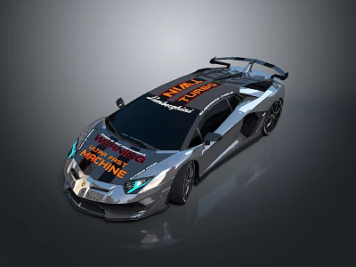 Sleek Silver Sports Car With Orange Racing Stripes And Aerodynamic Spoiler 3d model