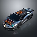 Sleek Silver Sports Car With Orange Racing Stripes And Aerodynamic Spoiler