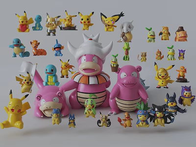 Playful Cartoon Scene With Diverse Pokemon Characters And Colorful Collectible Figures 3d model