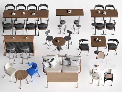 Stylish Modern Table And Chair Sets With Various Designs For Home And Cafe Use 3d model