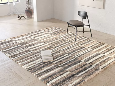 Square Area Rug With Neutral Striped Design In Minimalist Room 3d model
