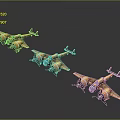 Vintage Spacecraft Models With Brown Blue Color Mechanical Details Arranged On Dark Background