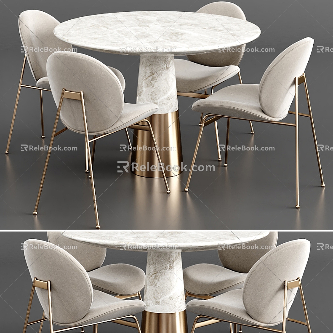 Modern Round Marble Dining Table and Chair 3d model