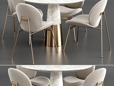 Modern Round Marble Dining Table and Chair 3d model