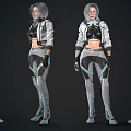 Sci Fi Character Design With White Black Futuristic Outfit Gray Short Hair Front Back Views 3d model