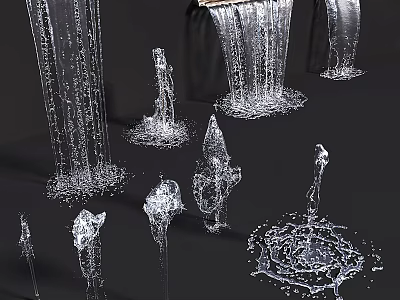 Various Dynamic Water Effects Showcasing Waterfall Splashes Ripples And Flowing Motion 3d model