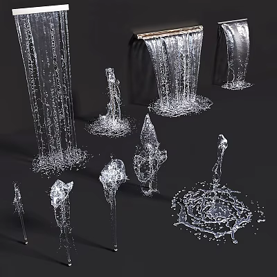 Various Dynamic Water Effects Showcasing Waterfall Splashes Ripples And Flowing Motion 3d model