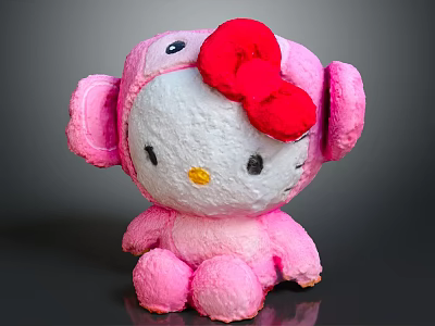 Children's Pink Hello Kitty Stuffed Toy With Red Bow And Soft Plush Design 3d model