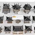 Traditional Chinese Garden Pavilion with Various Roof Designs and Wooden Structures for Outdoor Landscape Decoration