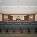 Formal Courtroom Interior Design With Judge's Bench And Audience Seats