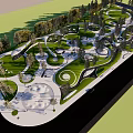 Evening Commercial Landscape With Tall Modern Buildings Circular Fountain Pedestrian Plaza And Ambient Lighting