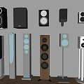 Different Styles of Home Audio Speakers Including Floor Standing and Wall Mounted Designs
