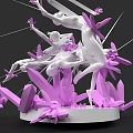 Game and Movie Character 3D Sculpture With White Figures Dynamic Poses And Purple Crystals