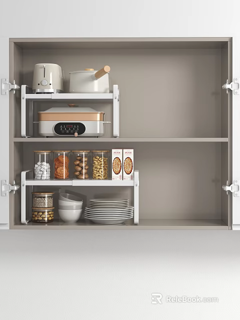 Organized Cabinet Interior With Shelves And Storage Items 3d model 