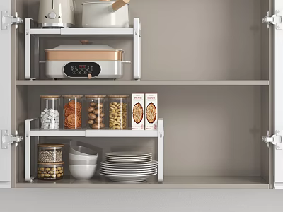 Organized Cabinet Interior With Shelves And Storage Items 3d model