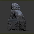 Traditional Chinese Stone Lion Statue With Intricate Carved Pedestal Base