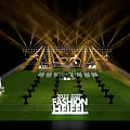Elegant Check-in Experience At Grand Stage With Golden Lighting For Live Concert Event
