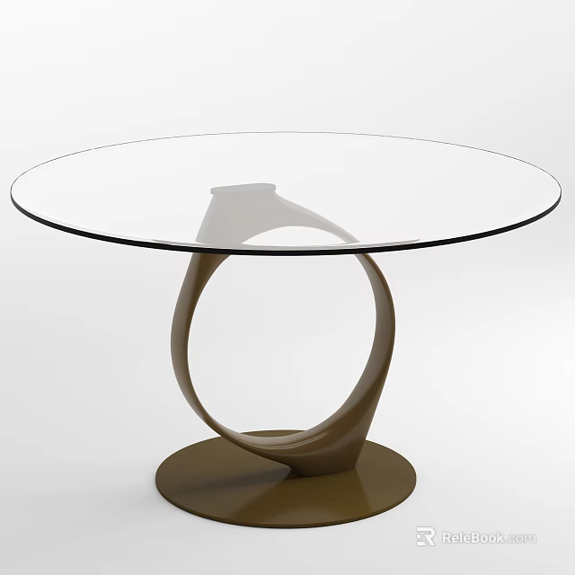 Modern Round Glass Top Dining Table With Circular Ring Brown Base Design 3d model