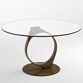 Modern Round Glass Top Dining Table With Circular Ring Brown Base Design 3d model