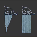 Decorative Metal Curtain Rods With Light Blue Patterned Curtains For Daily Use