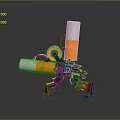 Futuristic Mechanical Weapon With Orange And White Cylindrical Barrels And Metal Base Structure