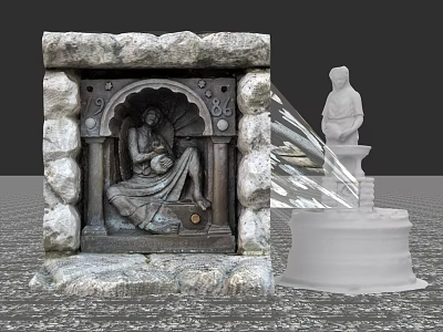 Ornate Stone Washbasin With Carved Figure And Decorative Sculpture Details 3d model