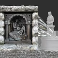 Ornate Stone Washbasin With Carved Figure And Decorative Sculpture Details