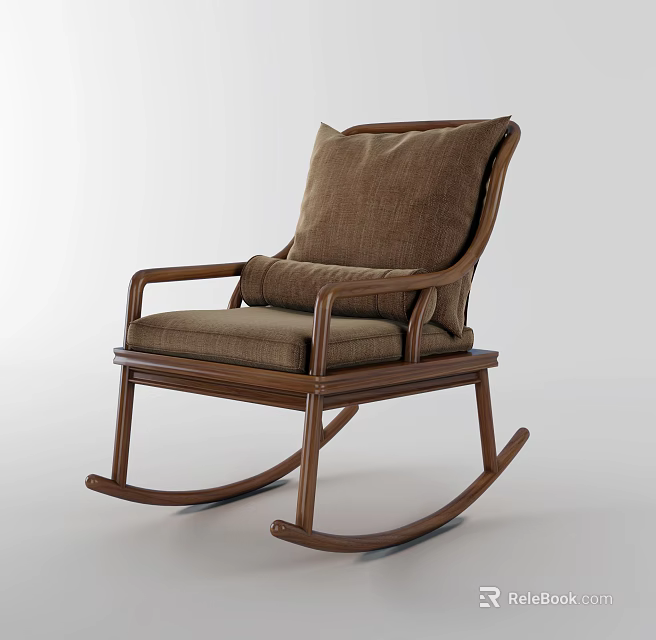 Comfortable Rocking Chair with Wooden Frame Brown Cushioned Seat and Backrest 3d model 