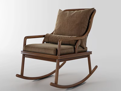 Comfortable Rocking Chair with Wooden Frame Brown Cushioned Seat and Backrest 3d model