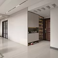 Modern Dining Living Room Interior With Pendant Lights Dining Table Chairs And Wine Cabinet
