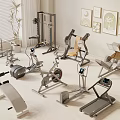 Various Sports Equipment Including Treadmill Exercise Bike Dumbbell Rack and Weight Bench in Home Gym