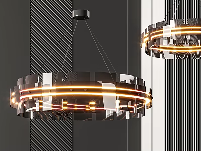 Modern Circular Chandelier With Illuminated Light Strips And Metal Glass Elements 3d model
