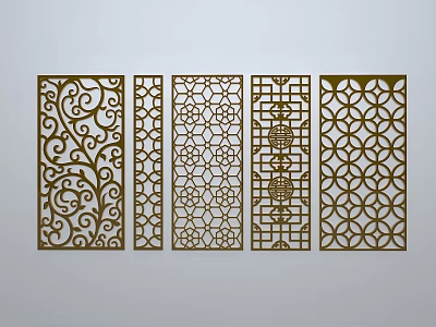 Chinese-style window grilles silhouette pane window sill border openwork window 3d model