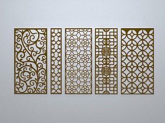 Chinese-style window grilles silhouette pane window sill border openwork window 3d model