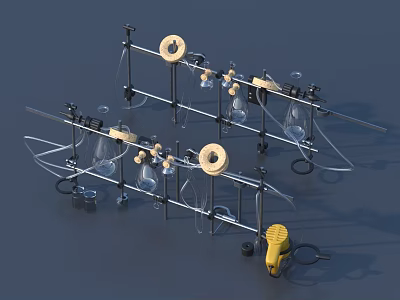 3D Model Laboratory Equipment Set With Retort Stand Beaker Funnel And Alcohol Lamp 3d model