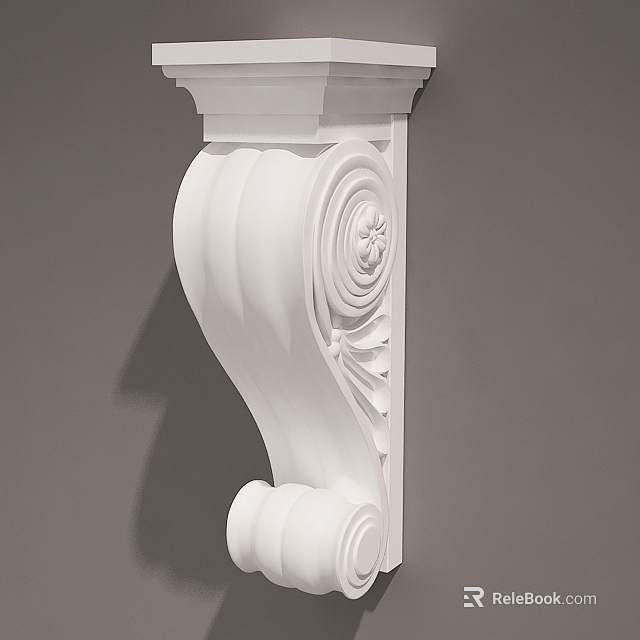 White Classical Capital with Intricate Carved Scrolls and Curved Decorative Details 3d model 