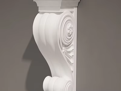 White Classical Capital with Intricate Carved Scrolls and Curved Decorative Details 3d model