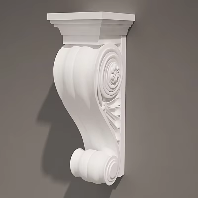White Classical Capital with Intricate Carved Scrolls and Curved Decorative Details 3d model