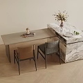 Modern Kitchen Interior With Marble Island Counter Chairs And Flower Vase