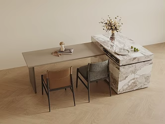 Modern Island Dining Table and Chair 3d model