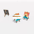 Three Wooden Easels Display Colorful Paintings With Scenic Backdrops And Artistic Details
