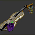 Elegant Decorative Violin With Purple Rose Golden Trim And Colorful Tassels